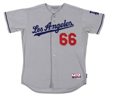 2013 Yasiel Puig Los Angeles Dodgers Rookie Year Game Used Road Jersey (11th Career HR)(MLB Auth)